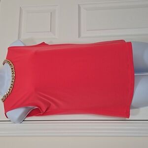 Calvin Klein Red Tank Top with Gold Chain Accent (EUC)